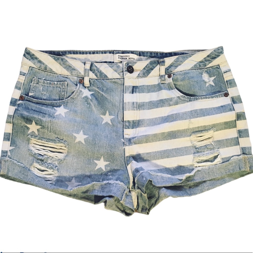 American Flag Jean Shorts. Stripes and Stars